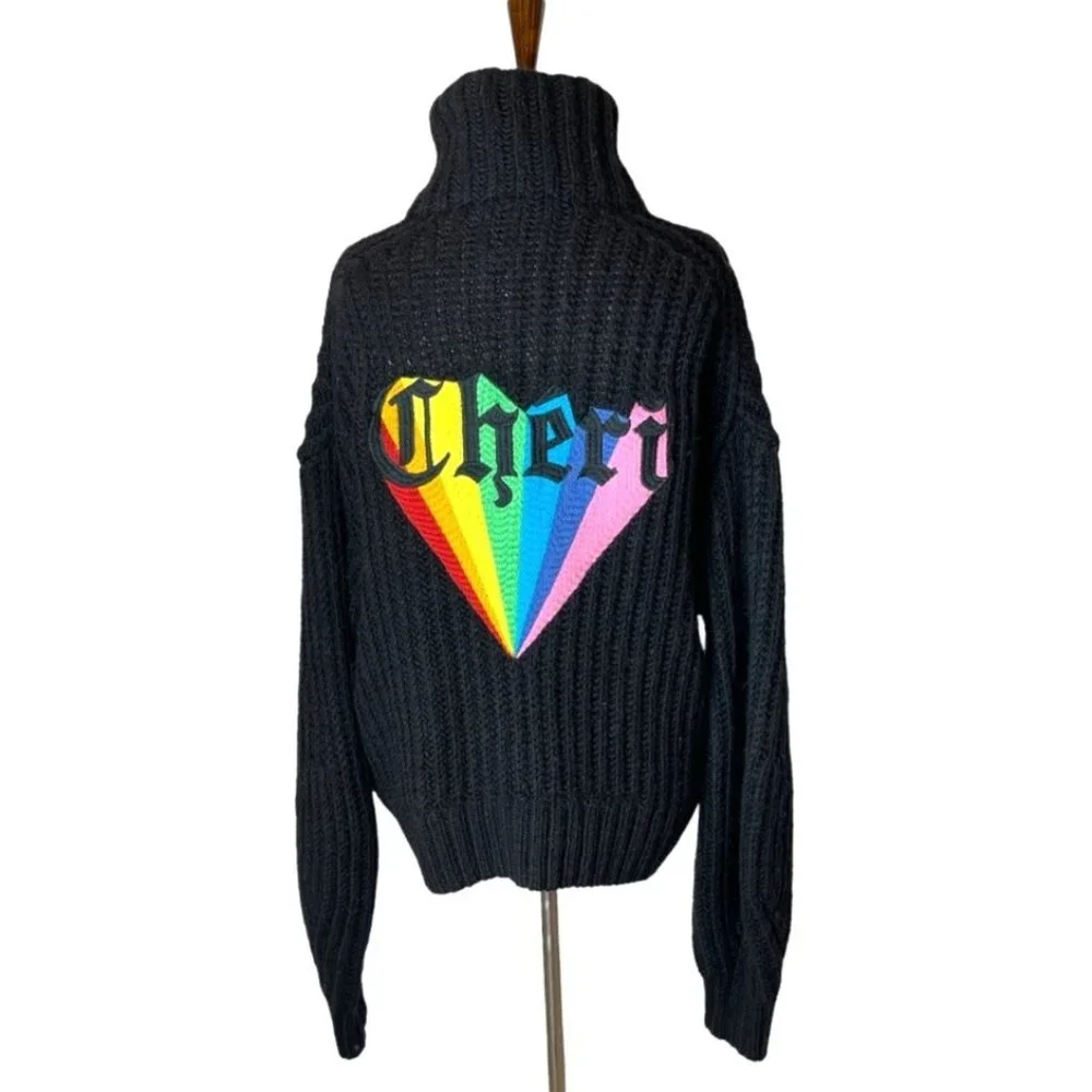 Zadig & Voltaire Black Knit Cardigan with Rainbow Heart Back Patch - Picture 5 of 11